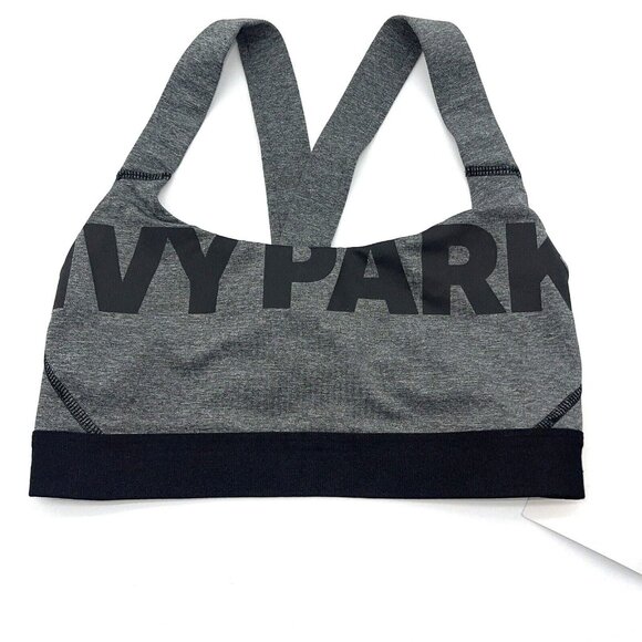 IVY PARK Sports Bra Womens Small Strappy Mesh Gray Black Logo Medium Support New - Picture 9 of 12